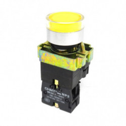 Pulsador luminoso amarillo, metalico led 220Vac,1NA+1NC IP40 Chint